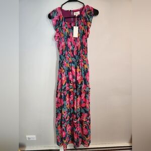 NWT MELLODAY womens floral tropical bright pink MAXI dress size S